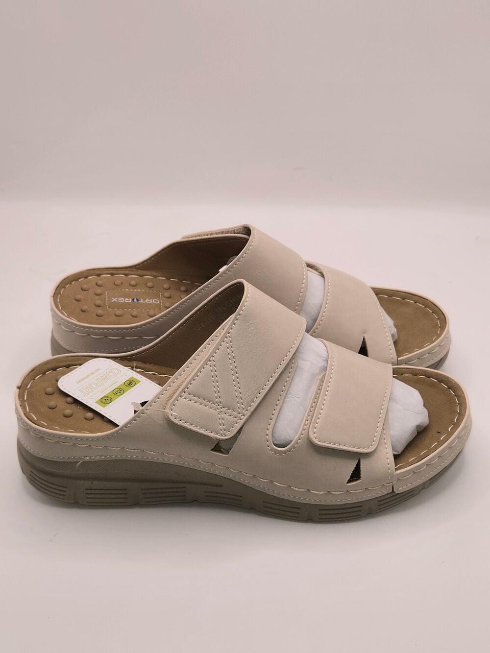 ORTOREX Women's Comfort Slide Sandals Adjustable Dual Strap Beige Size 8 NEW